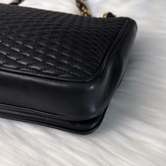 BALLY Quilted Chain Shoulder Bag Leather Black Gold Authentic - Picture 10 of 16